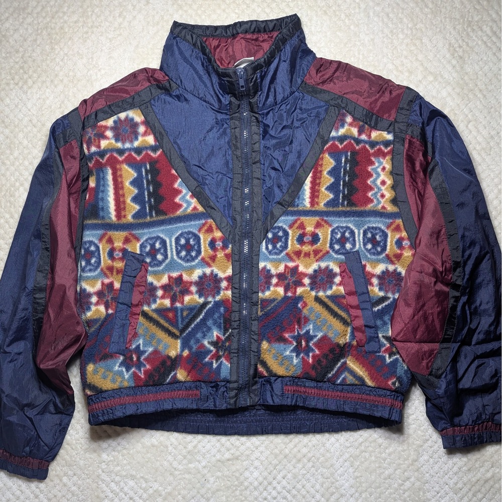 Vintage Athletic Works Colorblock‎ Windbreaker Jacket Cropped 90s XL